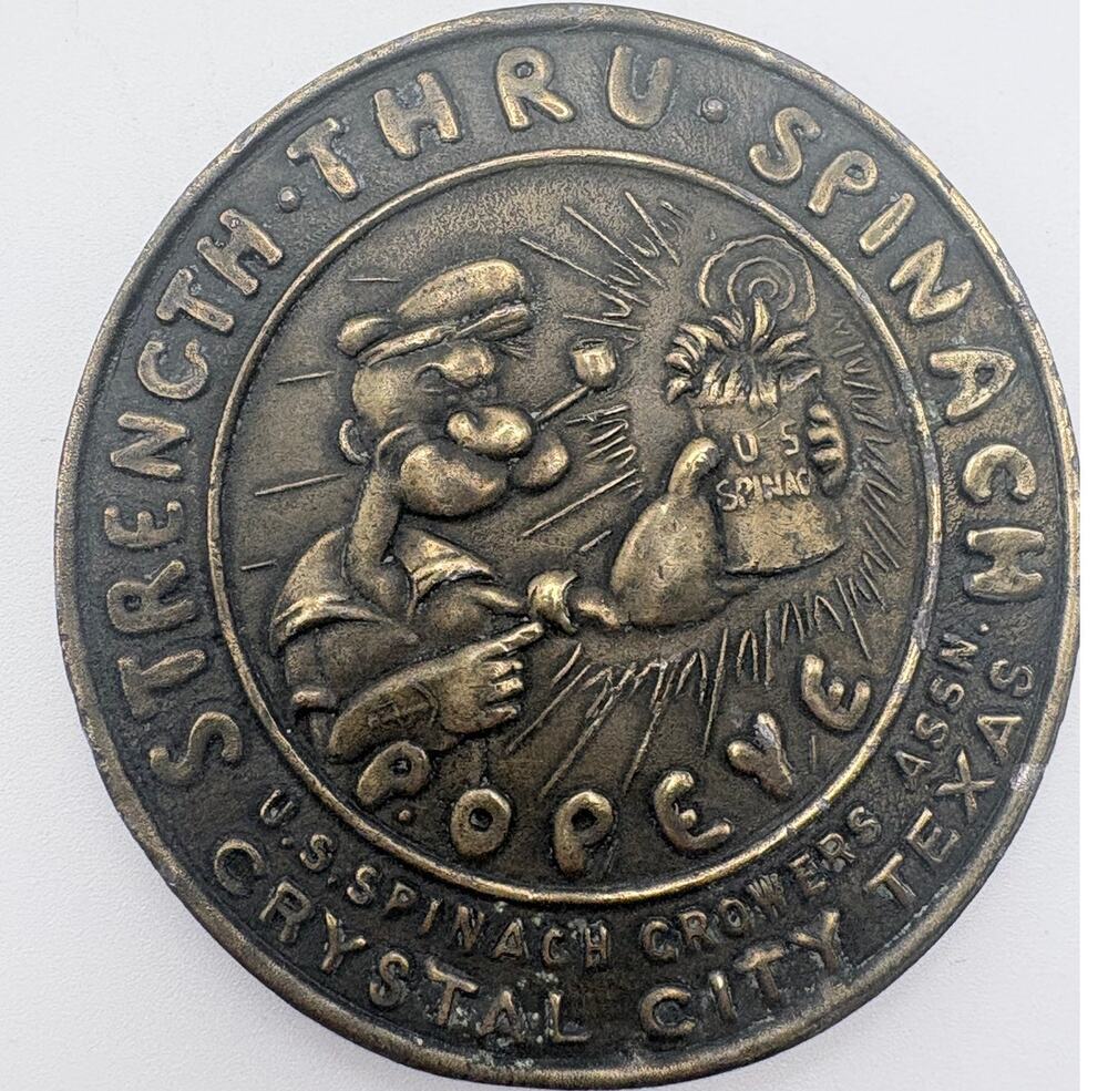 1970’s Popeye Spinach Growers Association Brass Belt Buckle